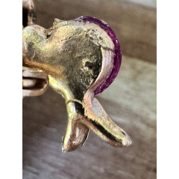 Vintage Gold-Tone Bird Brooch With Purple Rhinestones & Clear Accents - Picture 6 of 8